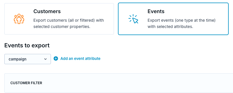 Bloomreach export setup with Events selected